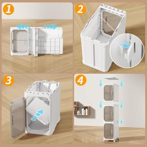 2 Tier Slim Bathroom Storage Cabinet, Foldable and Movable, White