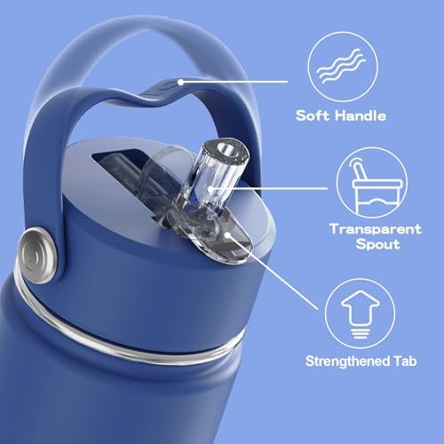Kids Water Bottle with Straw Lid 14oz, Vacuum Insulated 316 Stainless Steel Water Bottles for Kids for School, Leakproof Water Bottle, BPA Free and Keep Cold for 24 Hours