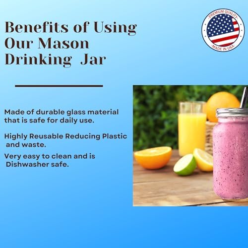 Reusable Freezer Safe Smoothie Cups with Lids and Straws - Mason Drinking Jar (2- 24oz)