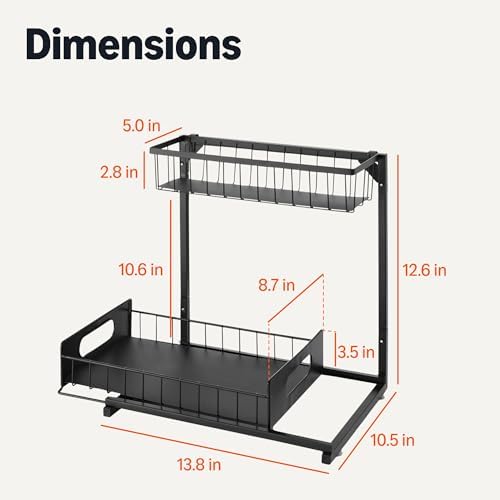 L-Shape Under Sink Storage Pull Out Cabinet Organizer, Space-Saving Design, Durable and Rust-Resistant, Black, Pack of 2