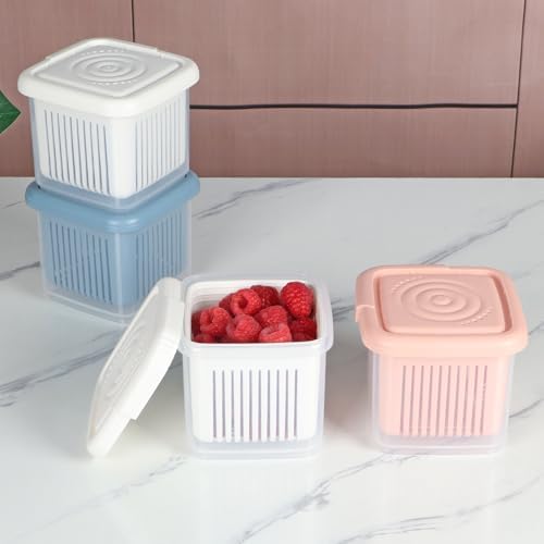 4 Pcs Berry Basket and Colander, Berry Storage Container for Fridge, Small Fruit Container for Grape, Cherry