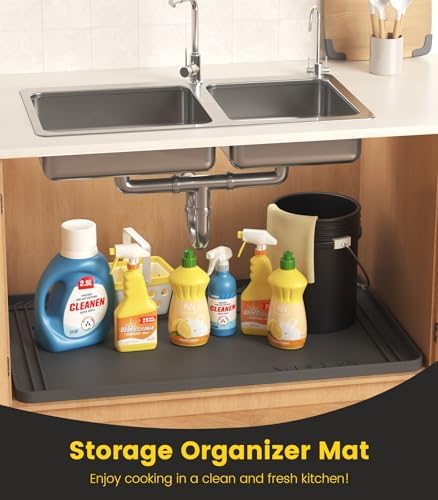 Under Sink Mats for Kitchen Waterproof 34"x22",Grey