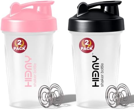 [ 2 Pack 400 ml / 12 OZ Protein Shaker Bottles for Protein Mixes, 2 x Whisk Ball | Shaker Cups for Protein Shakes | BPA Free, 100% Leak Proof, No Smell | Small Shake Bottle (F) Classic Mixes by Unknown