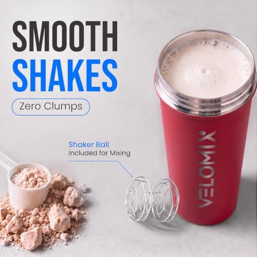 VELOMIX 24oz Stainless Steel Shaker Bottle with Wire Whisk (Red) - Image 4