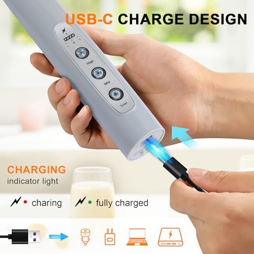 YUSWKO Rechargeable Milk Frother for Coffee, Handheld Drink Mixer with 3 Heads 3 Speeds, Ideal Electric Stirrers for Travel - Image 3