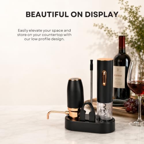 Rechargeable Electric Wine Gift Set - Wine Aerator, Wine Vacuum Stopper, Foil Cutter and Electric Bottle Opener with Stand - Great for Christmas Gift for Wife or Mom