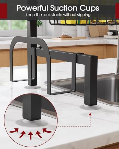 Over The Sink Dish Drying Rack - Adjustable 3 Tier XX-Large Capacity Stainless Steel Drainer with Cutlery & Utensil Holders, Kitchen Storage & Organization, 31.5"-39.5"L x 12"W x 30.5"H, Black