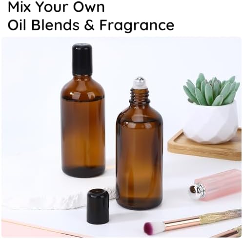 Segbeauty 3.4oz Thick Amber Glass Roller Bottles for Oils, 5pcs Empty Roll On Bottles for Perfume Massage Castor Essential Oil, 100ml Refillable Roller Ball Applicator with Stainless Steel Rollball - Image 2