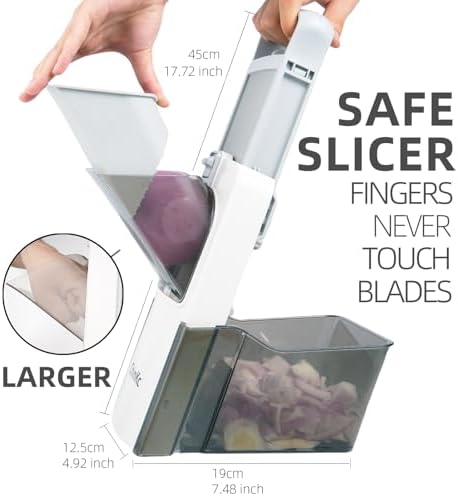 Upgrade Safe Mandoline Slicer for Kitchen,Adjustable Vegetable Food Chopper Onion Potato Fries Cutter, Veggie Salad Julienne + Dicer, with Draining basket, Kitchen Chopping Artifact, Gift - Image 2