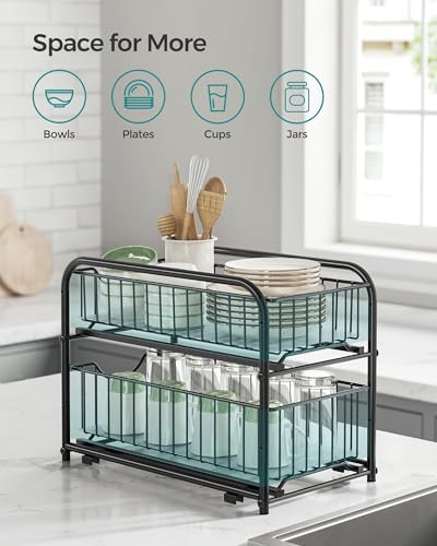 2-Tier Under Sink Pull Out Organizer, Kitchen Bathroom Spice Rack