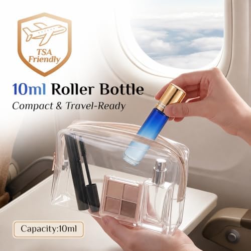 PrettyCare 4 Pack, 10 ml Essential Oil Roller Bottles with Stainless Steel Roller Ball - Refillable Leak-proof Empty Thick Blue& Yellow Glass Roll on Bottles with Golden Caps for Travel, Perfume - Image 2