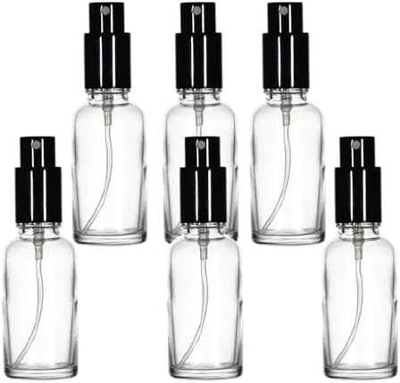 YIZHAO Clear Glass Spray Bottles 1oz, with Small Fine Mist Spray, Metal Cap, Refillable for Essential Oil,Travel,Cleaning,Perfume,Aromatherapy,Makeup – 6 Pcs by YizhaoGlassSprayandDropperBottles