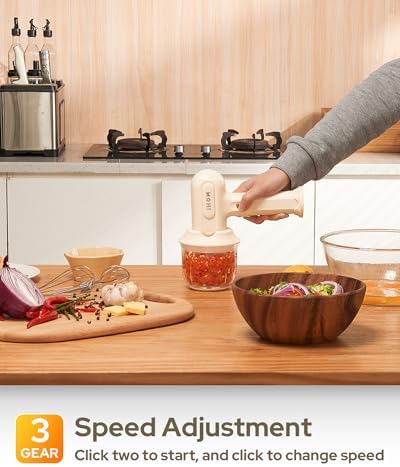 3-in-1 Hand Mixer, hand mixer electric handheld with Garlic Chopper to Cutting Onions, Peppers, 3-Speed Self-Control Electric Mixer with Type-C Charging Cable for Whipping or Mixing Eggs, Cream - Image 5