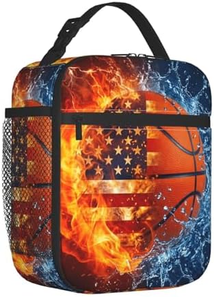 Basketball Texture Lunch Box for Men and Women, Reusable To Go Bag for Work Outdoor Activities