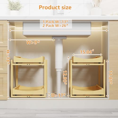 Bamboo Under Sink Organizer Adjustable Height 2 Tier Bathroom Organizer