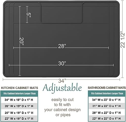 The Original Under Sink Mat - Silicone Waterproof mat, Trimmable, Easy to Clean, Kitchen cabinet liner, Under sink protector mats, Drip Tray with Lip - 34" x 22" or smaller