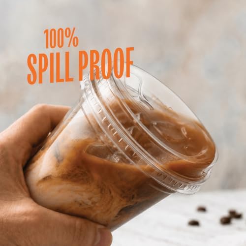 16 oz Clear Plastic Cups with Strawless Sip-Lids [50 Sets] PET Crystal Clear Disposable 16oz Plastic Cups with Lids - Crystal Clear, Durable Cup - BPA Free + Crack Resistant, for Coffee, Juice, Shakes