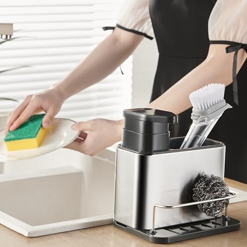 3-in-1 Kitchen Sink Caddy,Dish Soap Dispenser with Sponge Holder