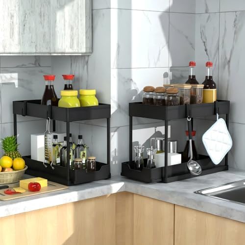 Under Sink Organizer 2 Pack,2 Tier Slide Out Storage for Kitchen Bathroom