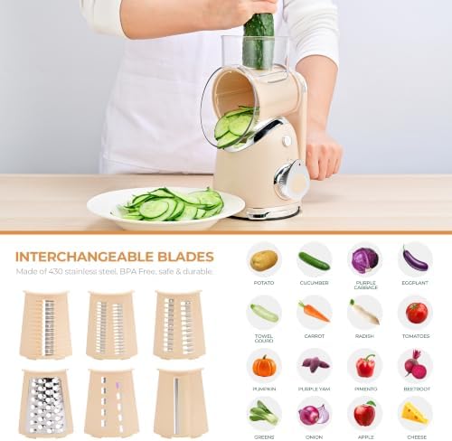SUSTEAS Rotary Cheese Grater Hand Crank, Kitchen Shredder Vegetable Slicer - Image 4