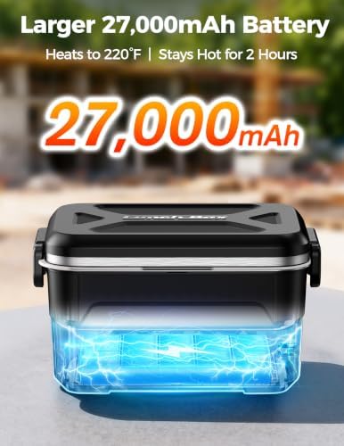 1.5L Cordless Heated Lunch Box for Men, 27000mAh,Black