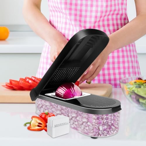 Veggie Chopper With Container Non-Slip Base, Stainless Steel Knives - Image 3