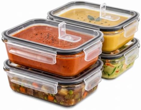 Glass Meal Prep Containers, Airtight Lids (4 Rectangular Vented Lid)