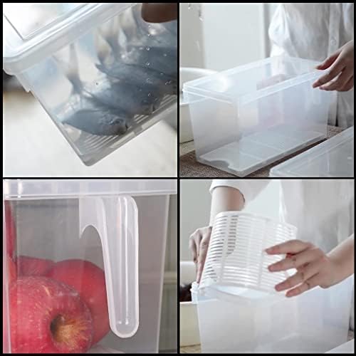 Produce Saver Containers for Refrigerator with Drain Tray, 5L x 4 Stackable Fruit Storage Containers for Fridge,Vegetable Storage Keep Fresh for Lettuce,Salad,Berry, Salad,Meat and Fish