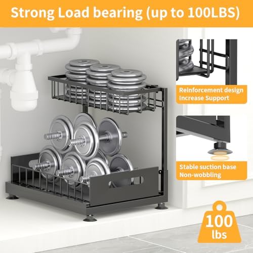2-Pack L-Shaped Under Sink Organizer, 2-Tier Pull-out Cabinet Rack