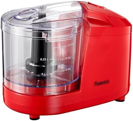 1.5-Cup One-Touch Electric Food Chopper, 100W Mini Food Processor Meat Grinder, Mix, Chop, Mince and Blend Vegetables, Fruits, Nuts, Meats, Stainless Steel Blade (Red)