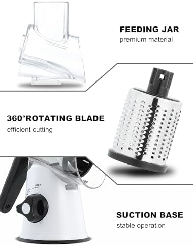 Cheese Grater Rotary, Rotary Grater for Kitchen, Kitchen Grater Vegetable Slicer with 3 Drum Blades, Fast Cutting Cheese Shredder for Vegetables and Nuts - Image 6