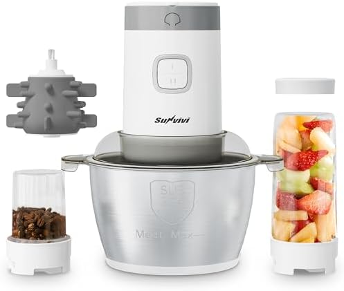 Electric Food Processor, 4 in 1 Food Grinder for Grinding Meat/Cofffee/Fruit/Vegetables, 350W Food Chooper with 1.8L Stainless Steel Container & 2 Cups, 2 Speed for Home Kitchen, White by LightUpLife