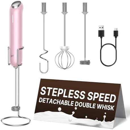 InstaWhisk Milk Frother with Variable Speed, Rechargeable Coffee Frother Wand with Detachable Double Whisk, Handheld Electric Stirrer for Latte, Cappuccino, Matcha, Almond Milk, Protein, Pink by Unknown