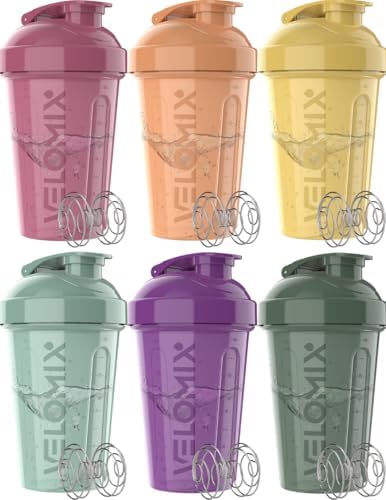 VELOMIX 6 Pack 20oz Shaker Cups for Protein Shakes, Nature Tones by VELOMIX