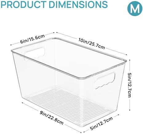 6 Pack Clear Storage Bins, Pantry Cabinet Organizer Bins, Medium