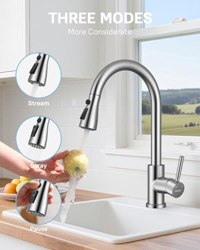 Kitchen Faucet with Soap Dispenser Set, Pull-Down, Brushed Nickel