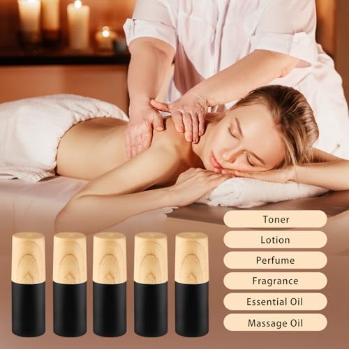 20 Pack 5ml Black Frosted Glass Roller Bottles with Wood Grain Caps Roll-On Containers for Aromatherapy and Perfume - Image 5