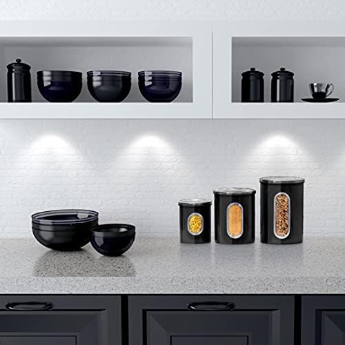 3-Pcs Black Canisters Set for Kitchen Storage Airtight Jars