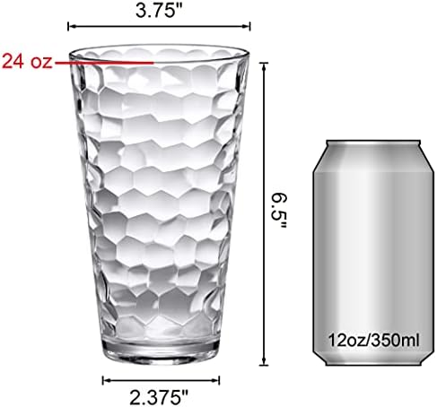 Iceberg - 24-Ounce Plastic Tumblers (Set of 8), Plastic Drinking Glasses, All-Clear High-Balls, Reusable Cups, Stackable, BPA-Free, Shatter-Proof, Dishwasher-Safe