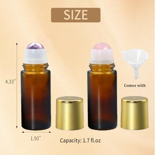 2 Pack 1.7oz Refillable Rose Quartz Amethyst Roller Bottles for Oils - Image 4