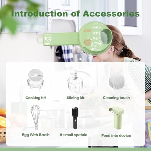 Multi-Functional Portable Wireless Vegetable Chopper - 4-in-1 Electric Food Processor for Chopping, Slicing, Grating & Whipping, with Cleaning Brush and Charging Cable - Image 5