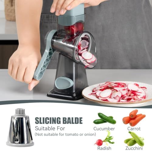 Rotary Cheese Grater, Hand Crank Shredder Slicer
