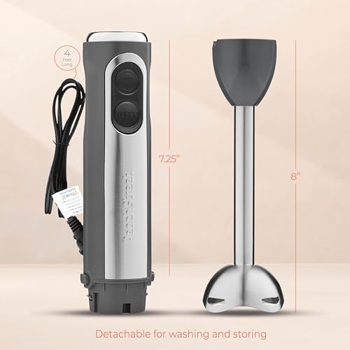 Powerful Immersion Blender, Electric Hand Blender 500 Watt with Turbo Mode, Detachable Base. Handheld Kitchen Blender Stick for Soup, Smoothie, Puree, Baby Food, 304 Stainless Steel Blades (Grey) - Image 6