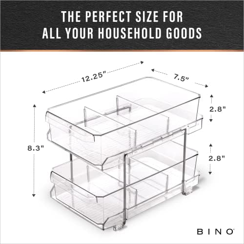 2 Tier Clear Storage Organizer with Dividers | Slide Out Drawer for Under Sink or Medicine Cabinet | Bathroom Closet, Vanity, Pantry Organizer | Under Cabinet Storage for Bathroom and Kitchen
