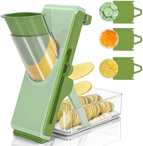 Mandoline Slicer Safe Multifunctional Dicer Adjustable Commercial Slicer Machine Stainless Steel Chopper (Deep Light Green) by DAYIH