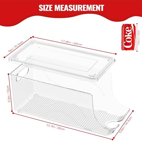 2 Pack Stackable Refrigerator Organizer, Soda Can Dispenser Pop Cans Container Beverage Holder with Lid for Fridge, Freezer, Kitchen, Clear Plastic Storage Bins-Holds 10 Cans Each