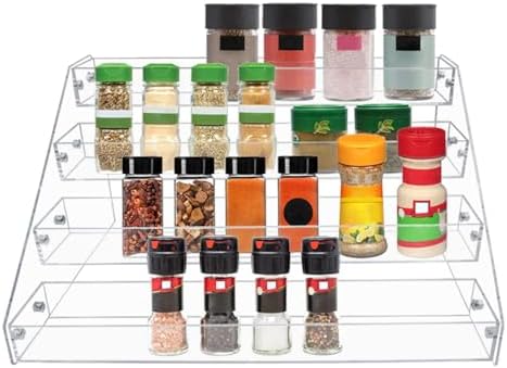 4-Tier Clear Acrylic Spice Rack Organizer for Cabinet Countertop