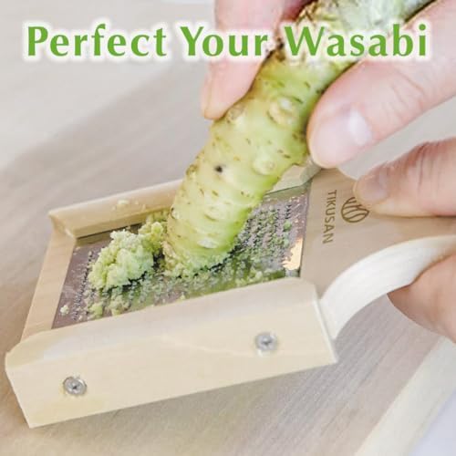 Japanese Wooden Wasabi Grater (Wasabi Oroshi) for Ginger and Garlic with Bamboo Brush Made in Japan