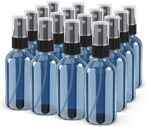Wedama Spray Bottle, 2 oz Fine Mist Glass Spray Bottles, Little Refillable Liquid Containers for Watering Flowers Cleaning (16 Pack Indigo Blue) by Wedama