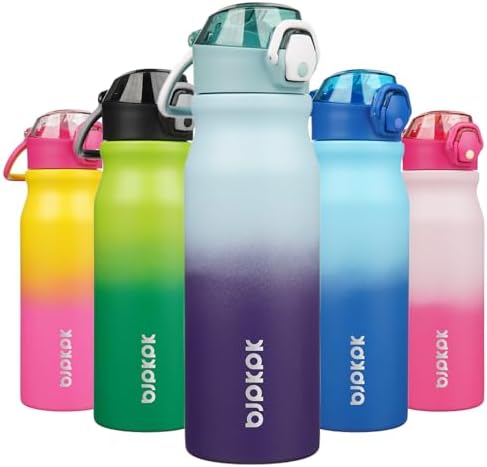 BJPKPK 25 oz Insulated Water Bottle, Straw, Handle, Stainless Steel Flask by BJPKPK